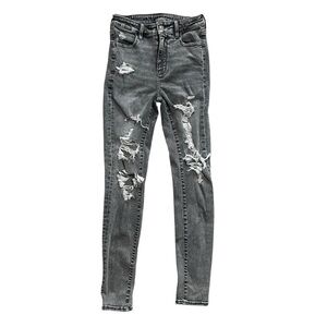 American Eagle Outfitters Ripped Distressed Gray Skinny Jeans Next Level Stretch